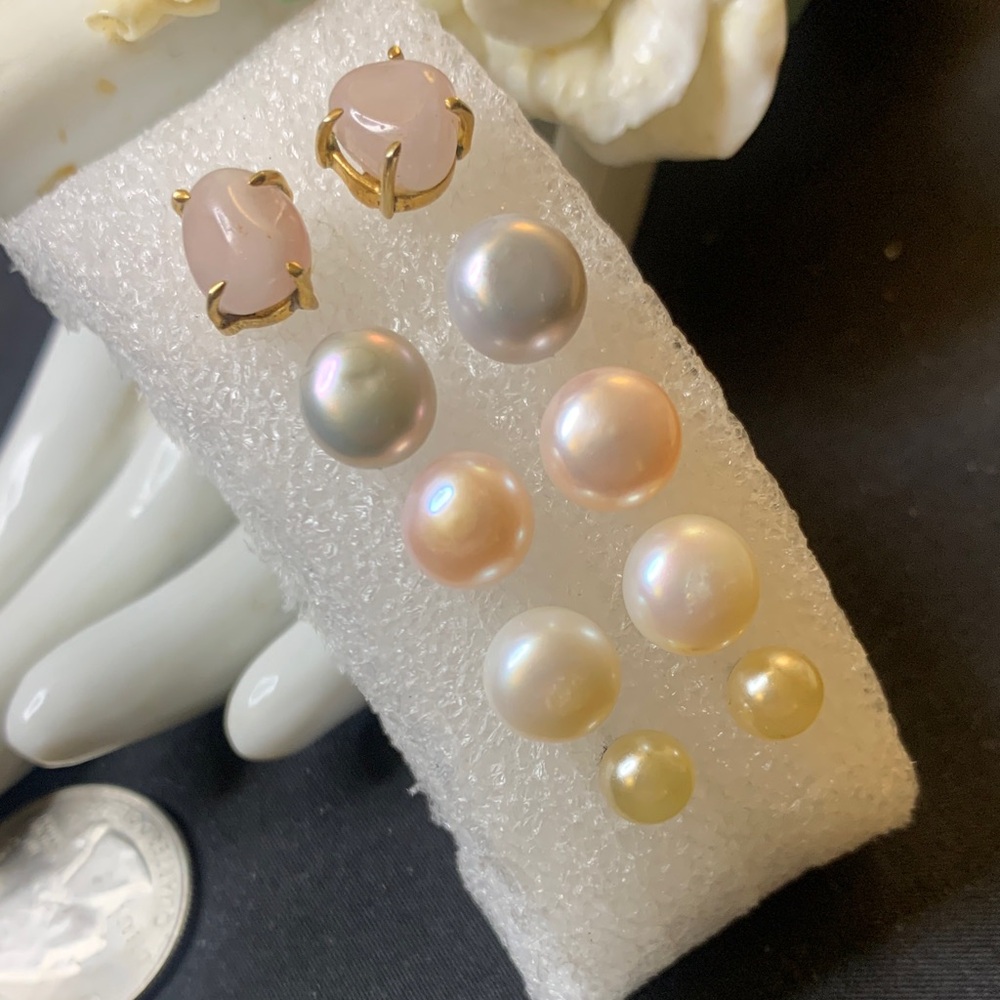 Multi-Colored freshwater pearls & pink stone stud earrings